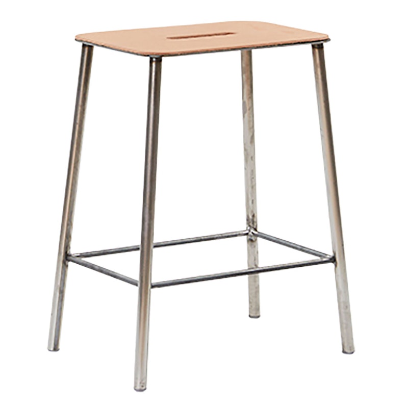 Adam Stool Hocker H50cm, Stahl/Natur Ledersitz