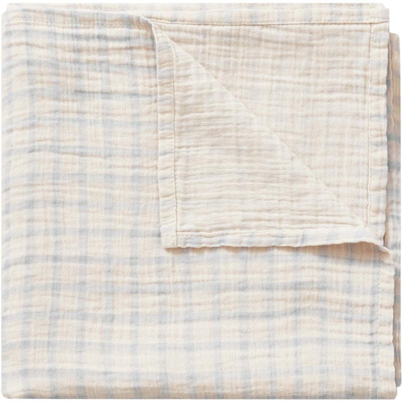 Gingham Sky Blue Muslin Babydecke, 110x110 cm