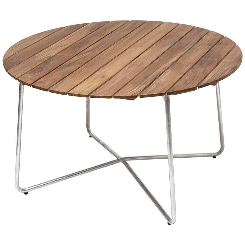 9A Tisch Ø120 cm, Unbehandeltes Teakholz / Heiß Verzinkter Stahl