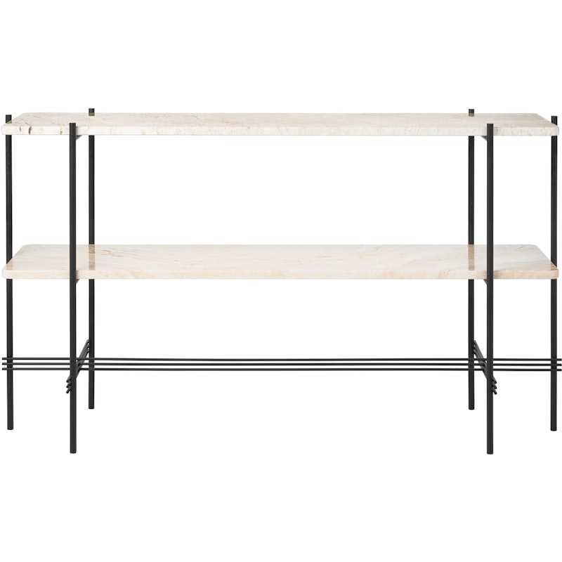 TS Console Beistelltisch 120x30x72 cm, Schwarz / Neutralweiß Travertin