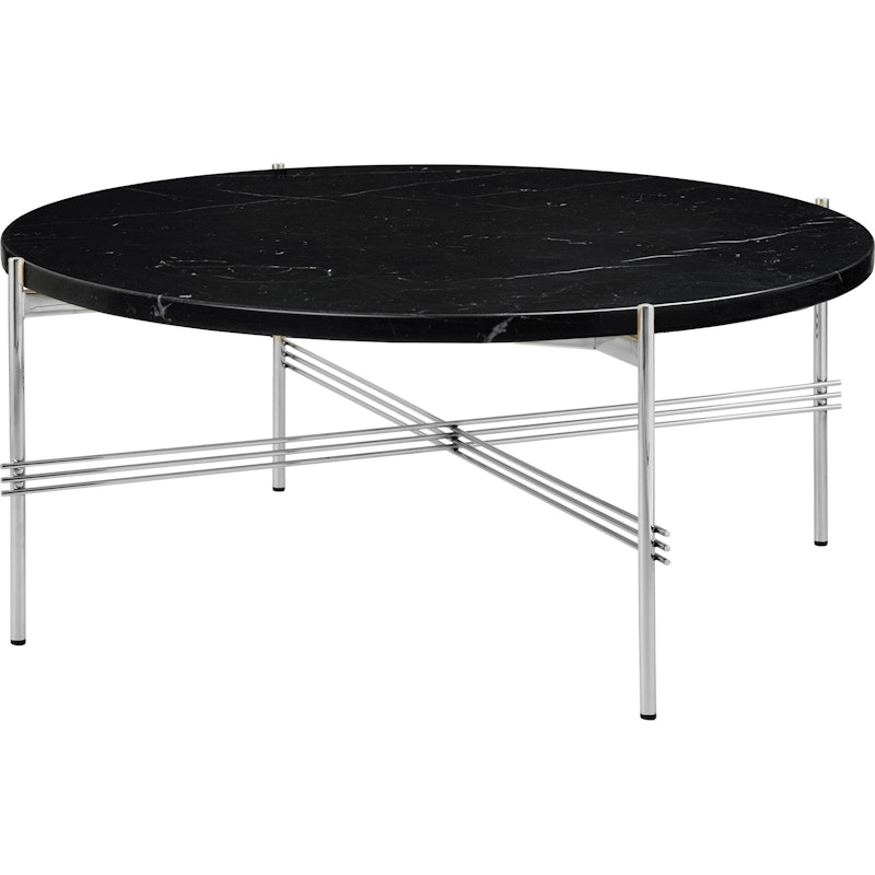 TS Kaffeetisch 80 cm, Poliert Stahl / Schwarz Marquina-Marmor