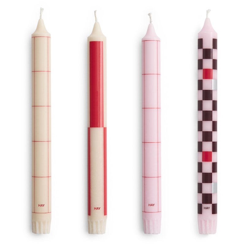 Pattern Kerzen 4-er Set, Rot / Bordeaux