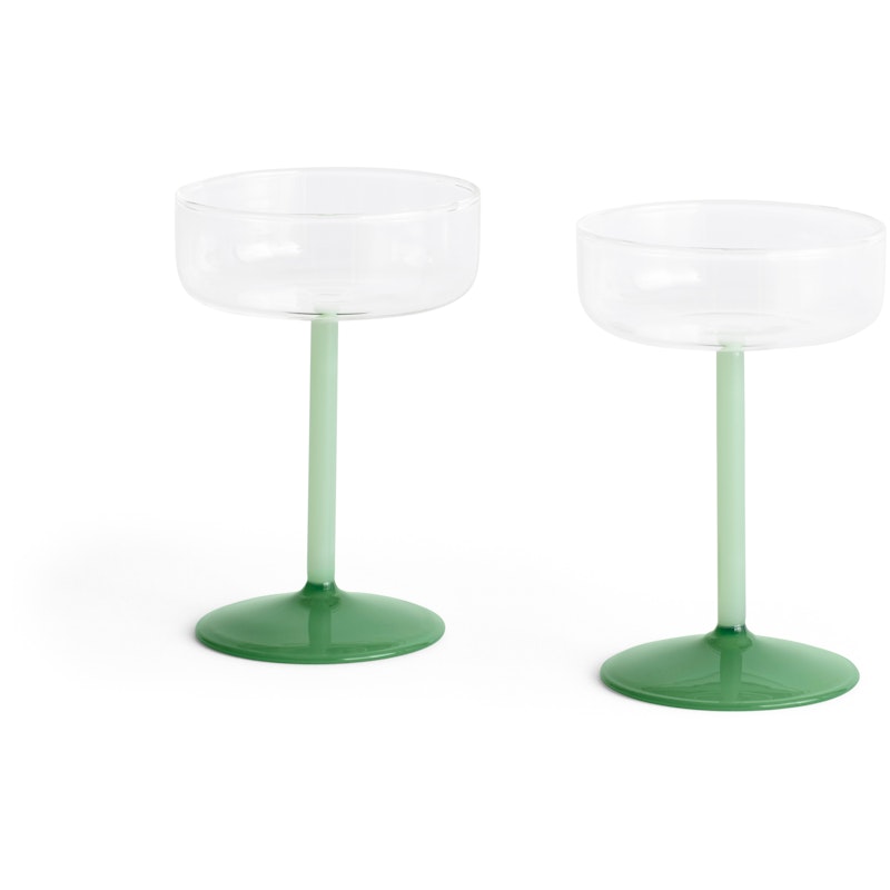 Tint Champagnerschale 2-er Set, Transparent / Jadegrün
