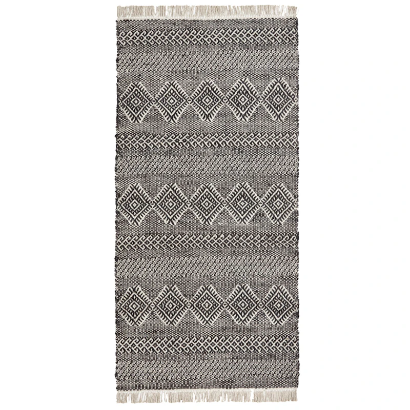 Ethnic Teppich 90x200 cm, Schwarz/Natur