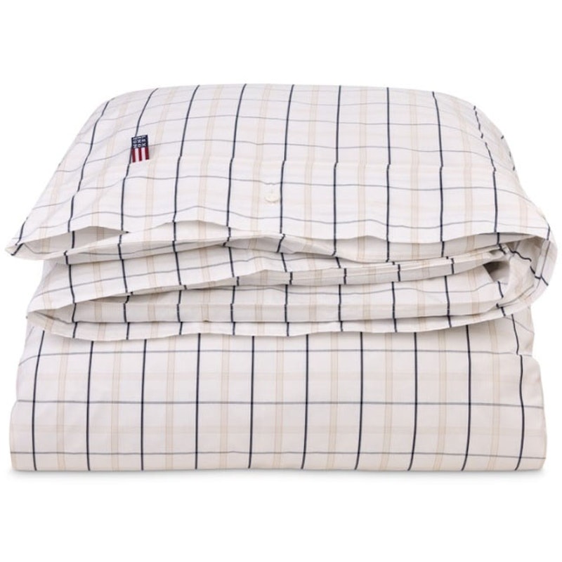 Checked Cotton Poplin Bettdeckenbezug Weiß / Beige / Marineblau, 220x220 cm