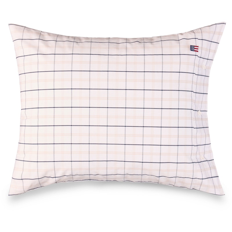 Checked Cotton Poplin Kissenbezug Weiß / Beige / Marineblau, 50x60 cm