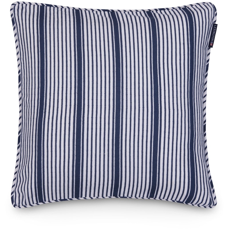 Classic Striped Organic Cotton Twill Kissenbezug 50x50 cm, Weiß / Marineblau