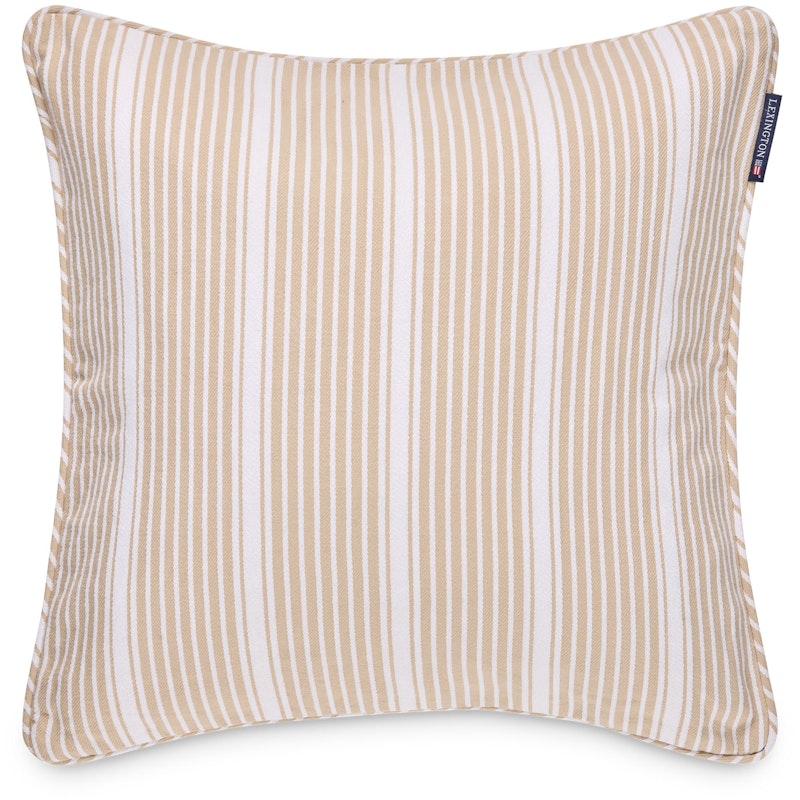 Classic Striped Organic Cotton Twill Kissenbezug 50x50 cm, Weiß / Beige