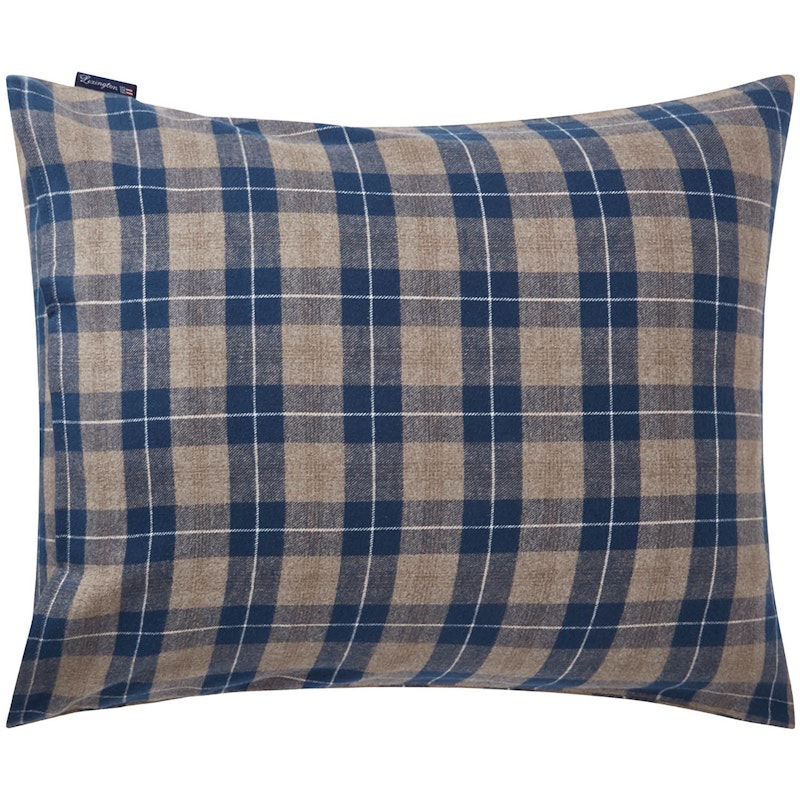 Checked Cotton Flannel Kissenbezug 50x60 cm, Denim Blue/Beige