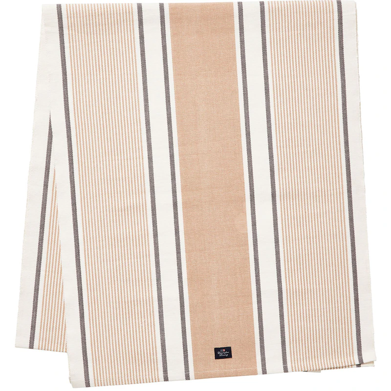 Striped Organic Cotton Rib Tischläufer Weiß/Beige, 50x250 cm