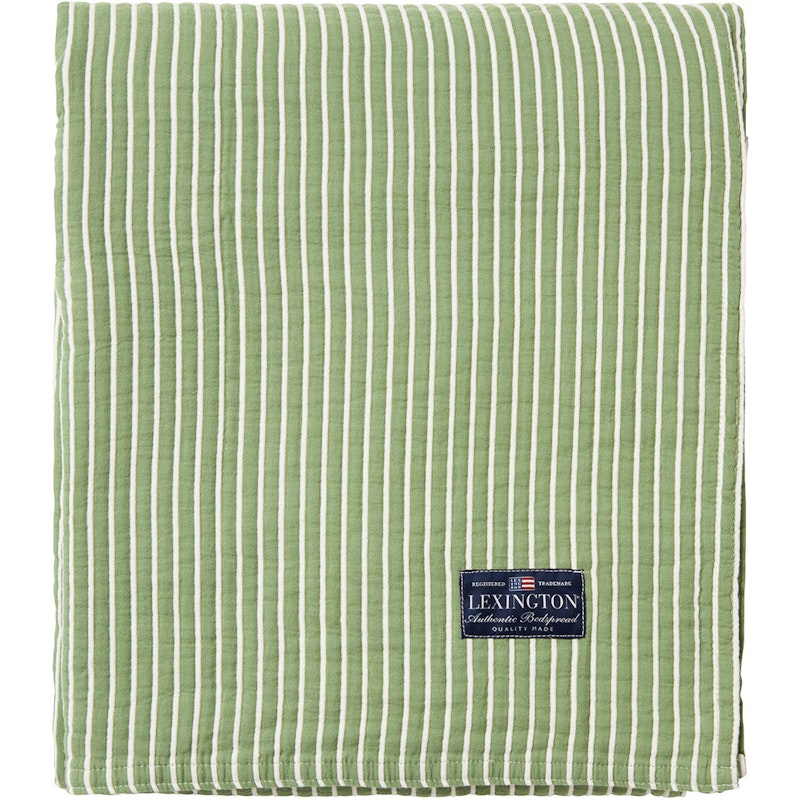 Striped Reversible Organic Cotton Tagesdecke 260x240 cm, Grün/Altweiß