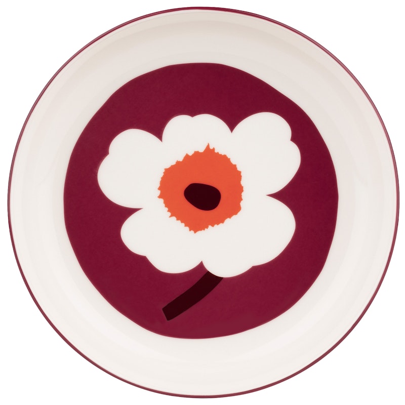Unikko Servierschale 20,5 cm, Weiß / Rosa / Dunkelgrün, Weiß / Rot / Burgunderrot