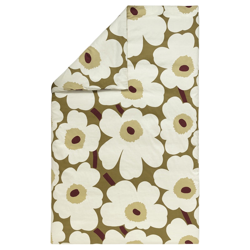 Unikko Sateen Bettbezug 150x210 cm, Grüner Bernstein/Creme