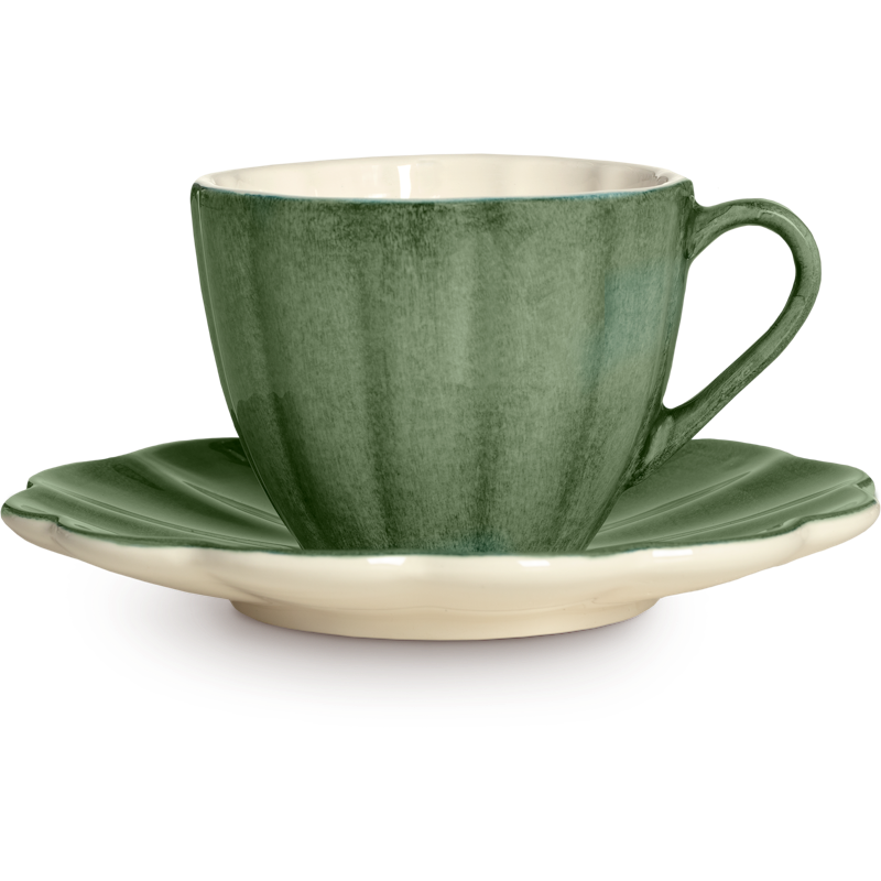Oyster Tasse Mit Unterteller 25 cl, Waldgrün