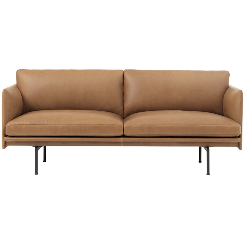 Outline Sofa 2-Sitzer, Silk leather Cognac / Schwarz Aluminium
