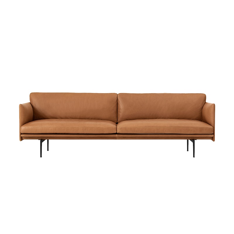 Outline Sofa 3-Sitzer, Silk leather Cognac / Schwarz Aluminium