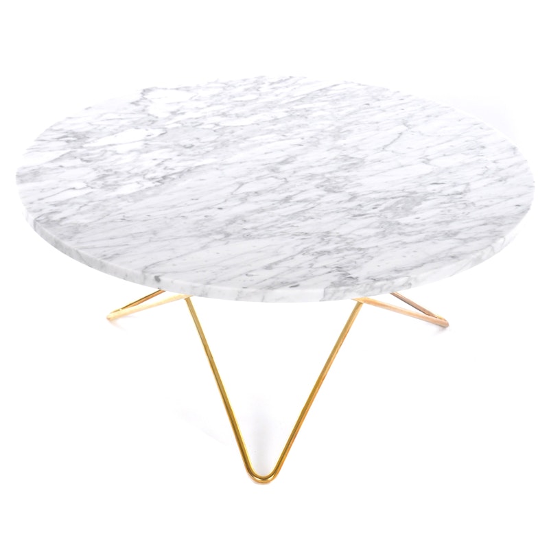 O Coffee Table Ø80 cm, Brass frame/White matt marble