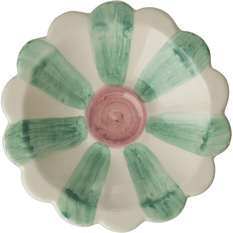 Flower Dip-Schale Mit Handbemalten Streifen, Soft Green