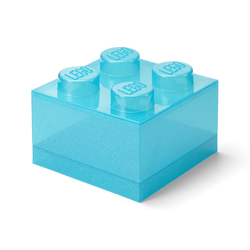 LEGO® Brick Aufbewahrungsbox Translucent 4 Knöpfe, Glitter Hellblau