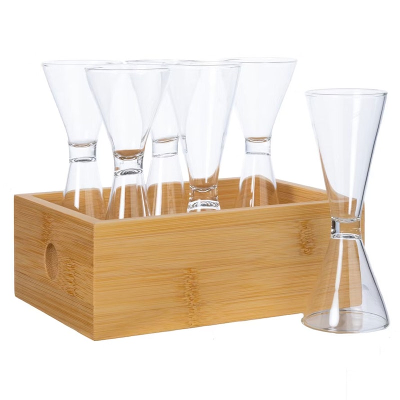 Nature Schnappsglas mit Bambus-Box 6-er Set