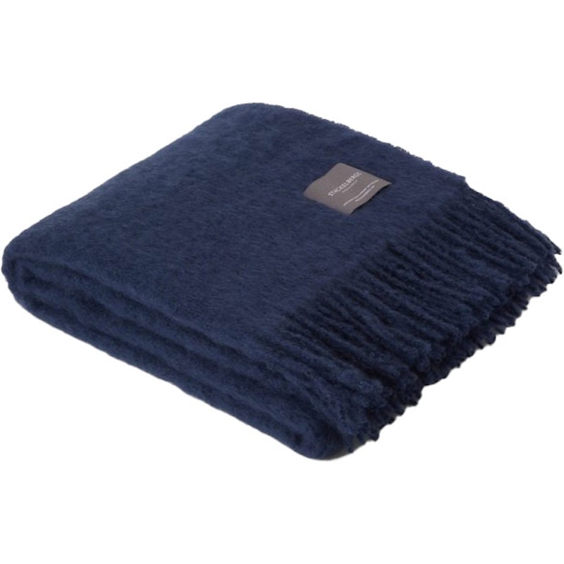 Mohair Decke Gerollte Franse 130x170 cm, Denim Blue