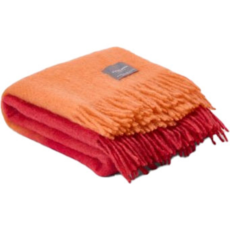 Mohair Decke Gerollte Franse 130x170 cm, Orange / Peony