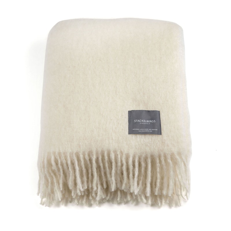 Mohair Decke Gerollte Franse 130x170 cm, Bright White