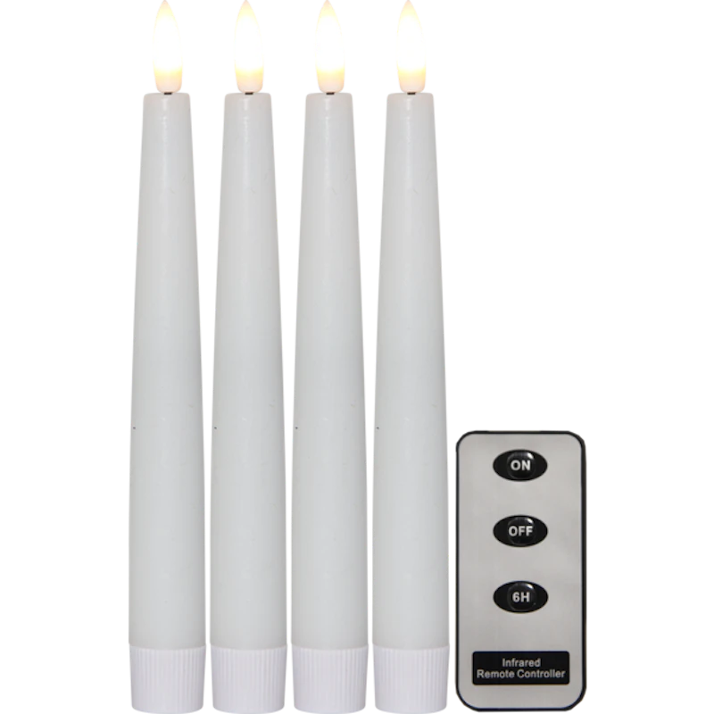 Flamme Slim Spitzkerze 4-er Set, Weiß