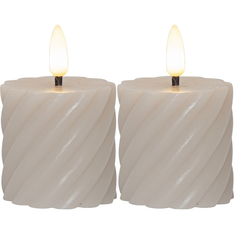 Flamme Swirl LED Stumpenkerze 7,5 cm 2-er Set, Beige