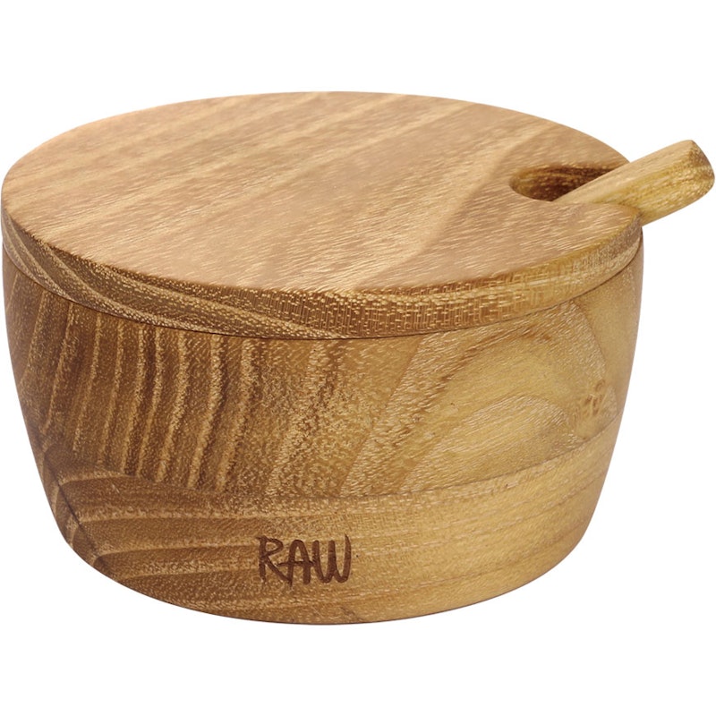 RAW Teak Zoutkom Met Deksel & Lepel
