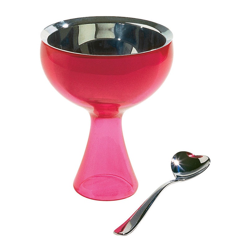 Big Love, Glass Bowl with Spoon, Fuchsia