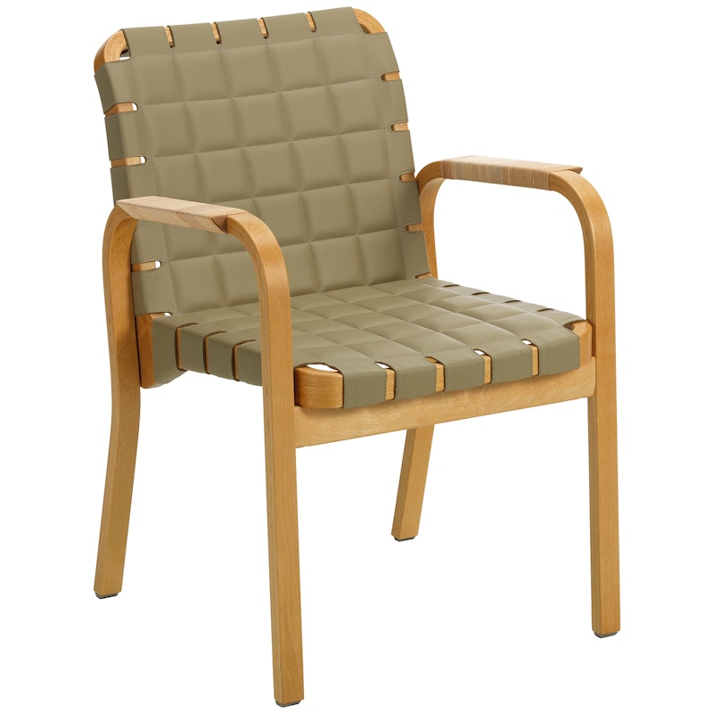 Armchair 45 Fauteuil, Honinggekleurd Berken / Gewatteerde Leer Leaf