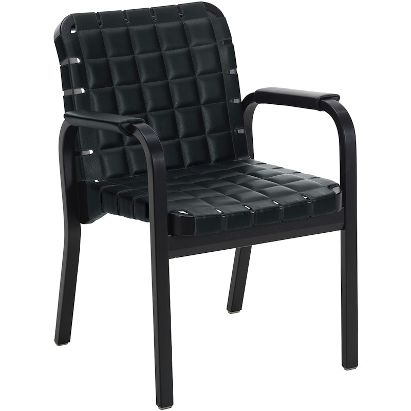 Armchair 45 Fauteuil, Zwart Gelakt Berken / Gewatteerde Leer Zwart