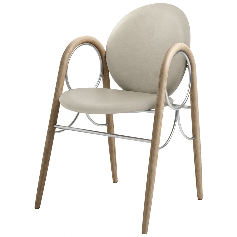 Arkade Fauteuil, Wit Geolied Eiken / Leer Oyster