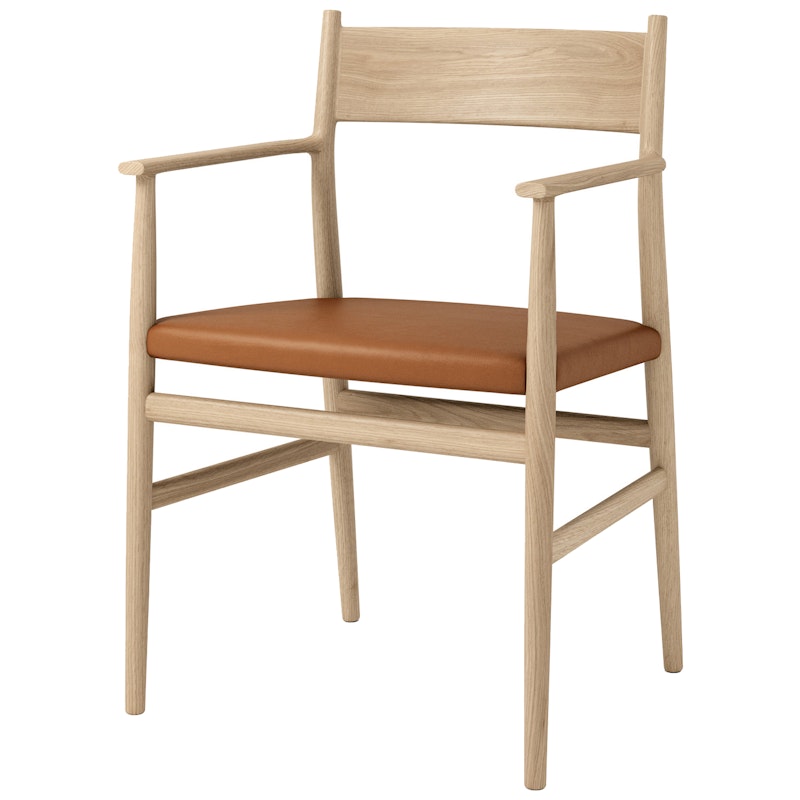 Arv Fauteuil, Wit Gepigmenteerd Eiken / Leer Brandy