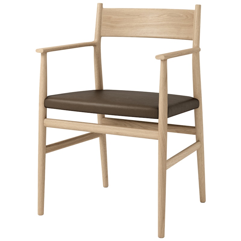 Arv Fauteuil, Wit Gepigmenteerd Eiken / Leer Cinnamon