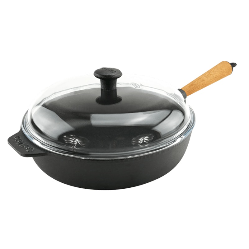 Sauteerpan met Glazen Deksel 28 cm, Beukenkleurig Handvat