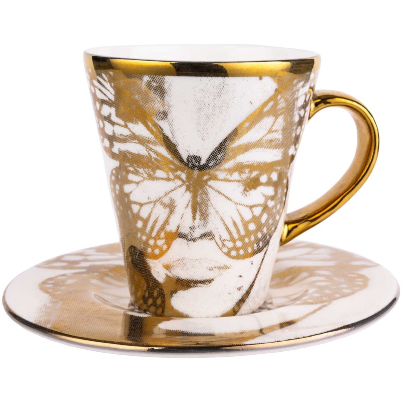 Espressokopje met Schotel, Golden Butterfly Goud