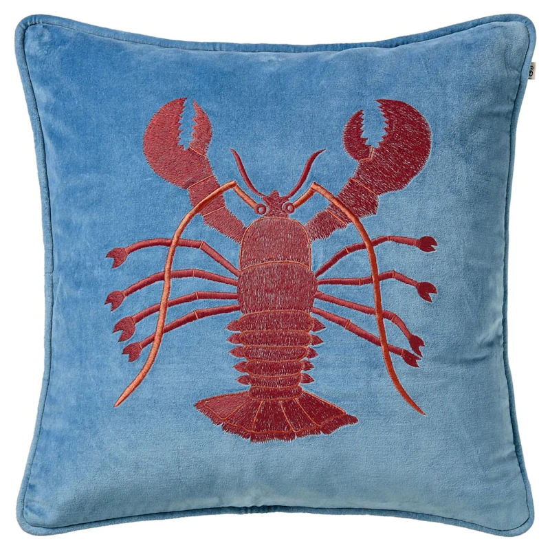 Lobster Kussenhoes 50x50 cm, Apricot Orange / Hemelsblauw