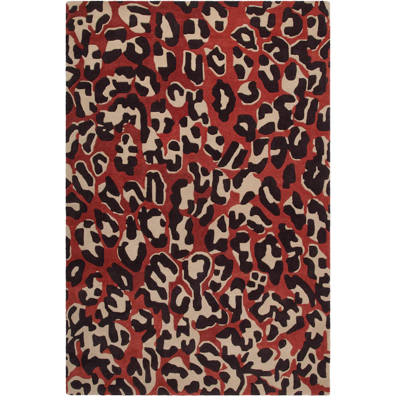 Leopard Wollen Vloerkleed 250x350 cm, Rood