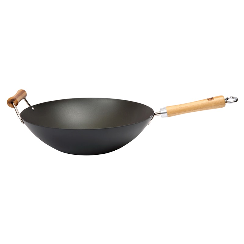 School of Wok Wokpan Koolstofstaal Zwart, 36 cm