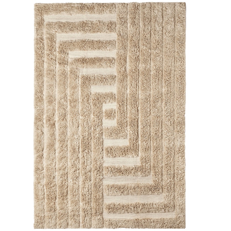 Shaggy Labyrinth Wollen Vloerkleed 300x200 cm, Beige