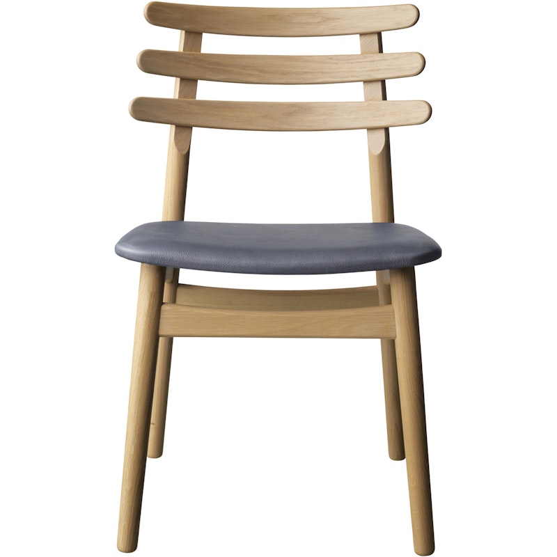 J48 Eetkamerstoel , Gelakt Eiken / Zwart Leer