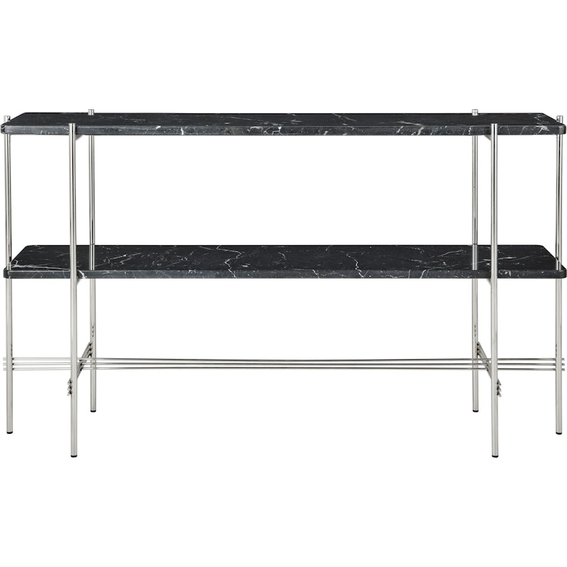 TS Console Bijzettafel 120x30x72 cm, Gepolijst Staal / Zwart Marquina marmer