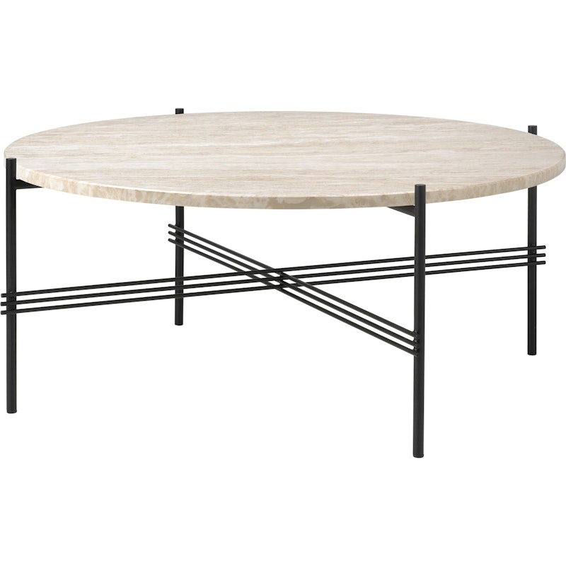 TS Outdoor Salontafel Ø80x35 cm, Zwart/Wit Travertijn