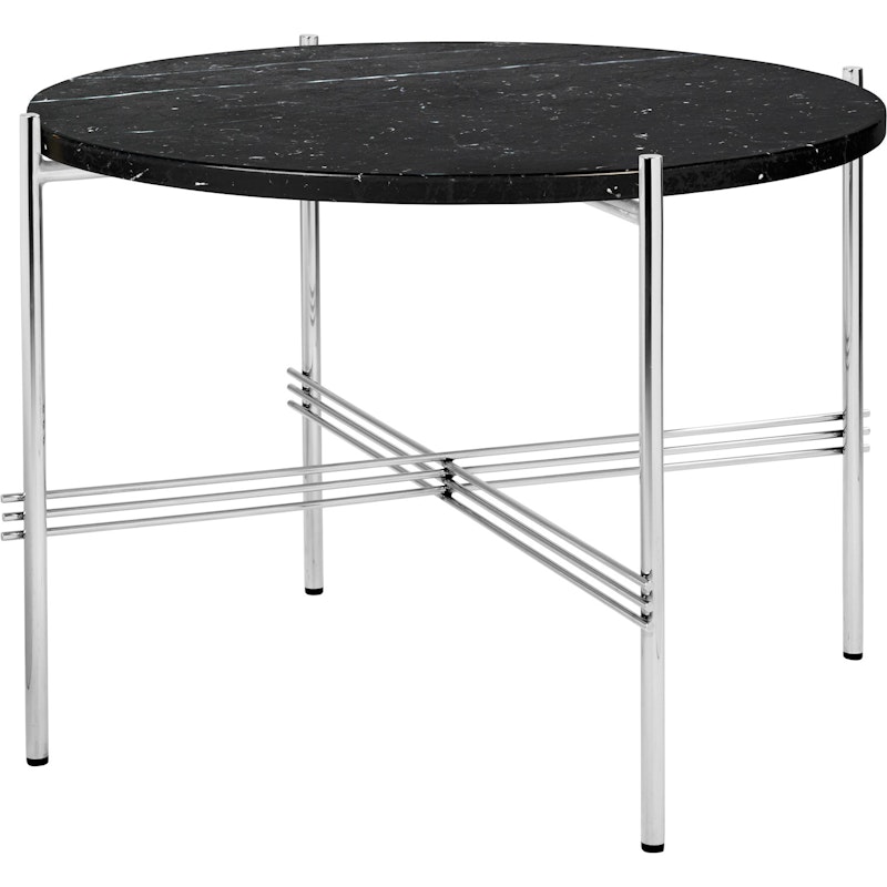 TS Salontafel 55 cm, Gepolijst Staal / Zwart Marquina marmer