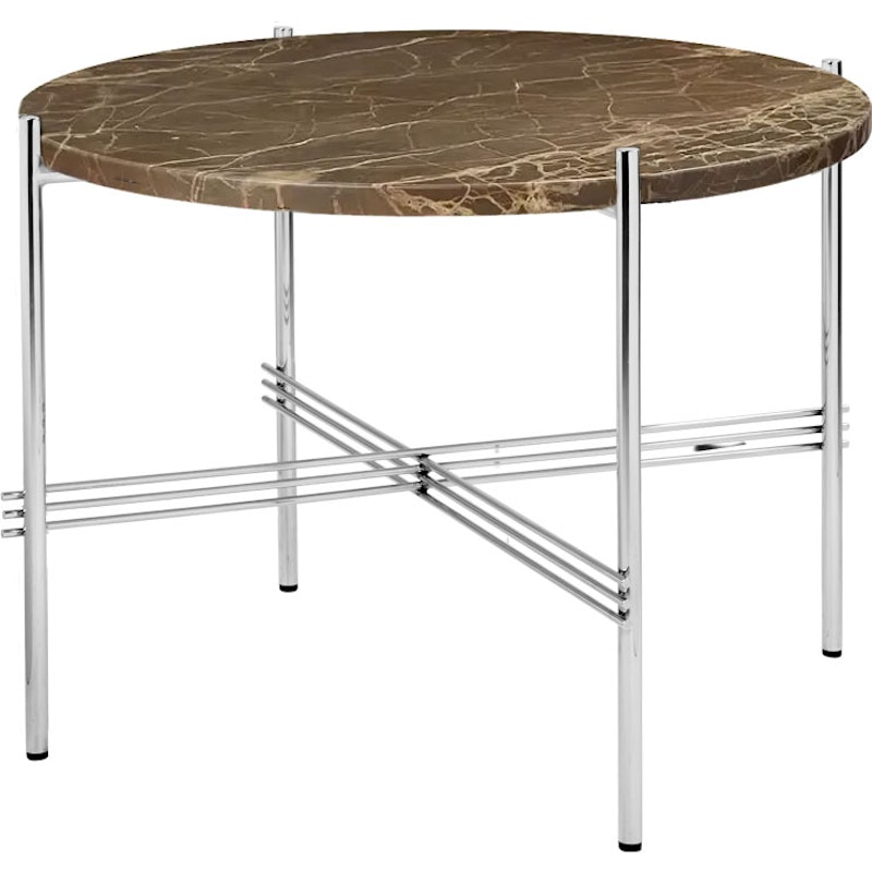 TS Salontafel 55 cm, Gepolijst Staal / Bruin Emperador-marmer