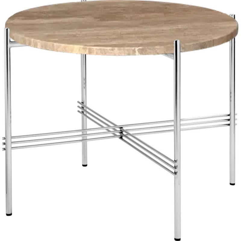 TS Salontafel 55 cm, Gepolijst Staal / Warm taupe Travertijn