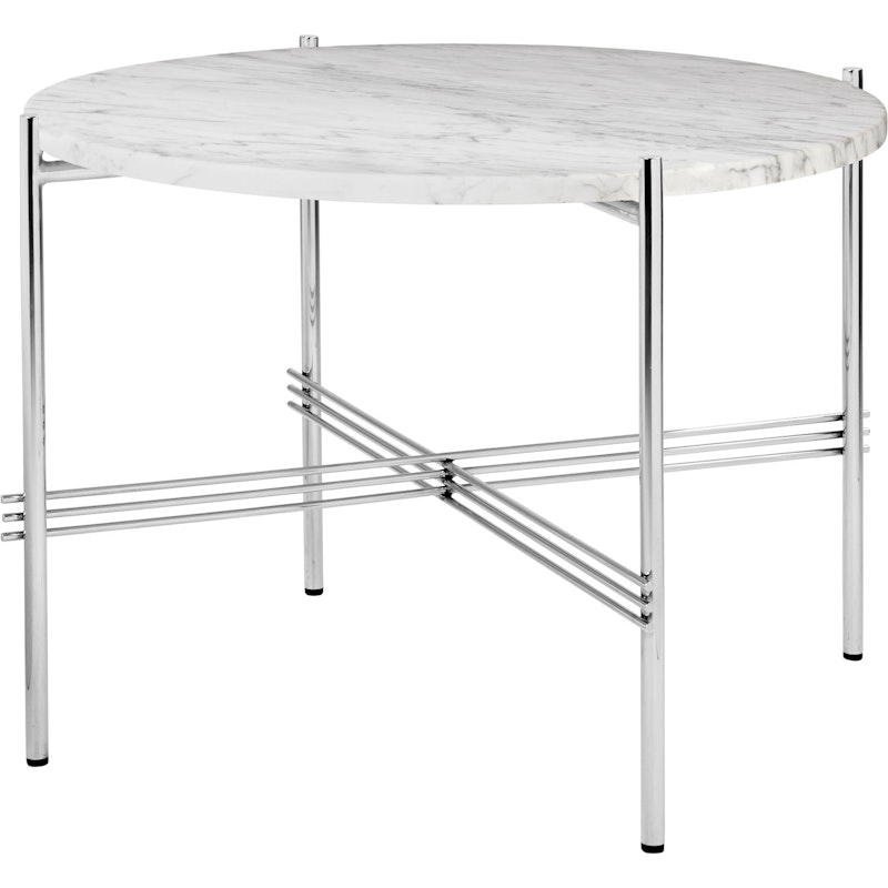 TS Salontafel 55 cm, Gepolijst Staal / Wit Carrara marmer