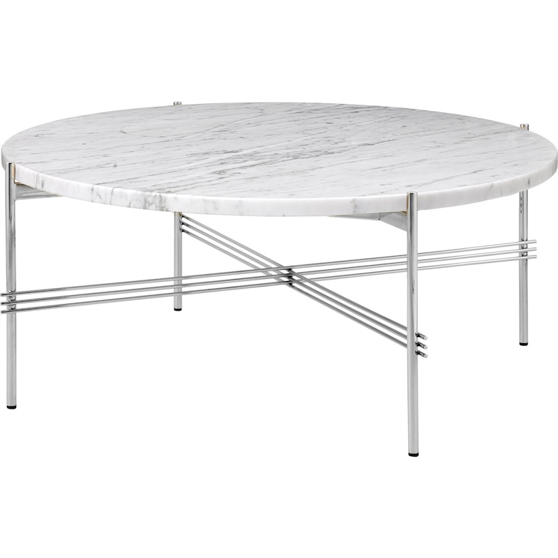 TS Salontafel 80 cm, Gepolijst Staal / Wit Carrara marmer